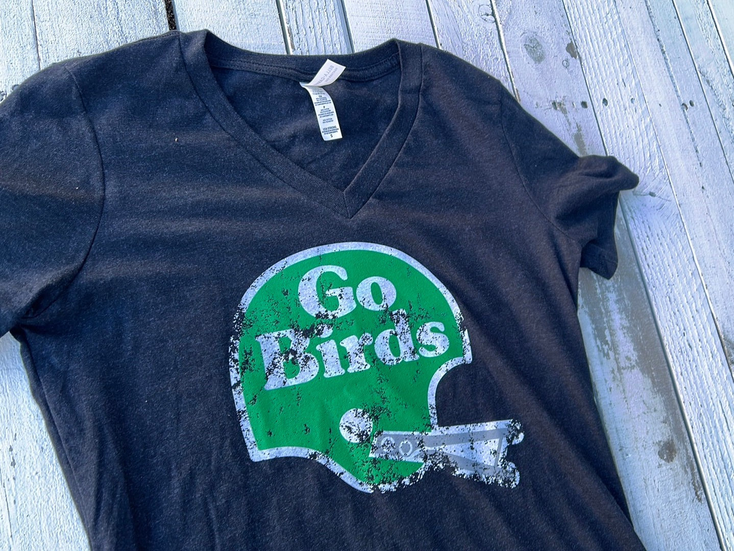 BlueRooted Go Birds Helmet Black Ladies V Neck