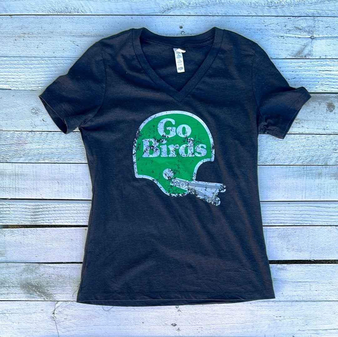 BlueRooted Go Birds Helmet Black Ladies V Neck