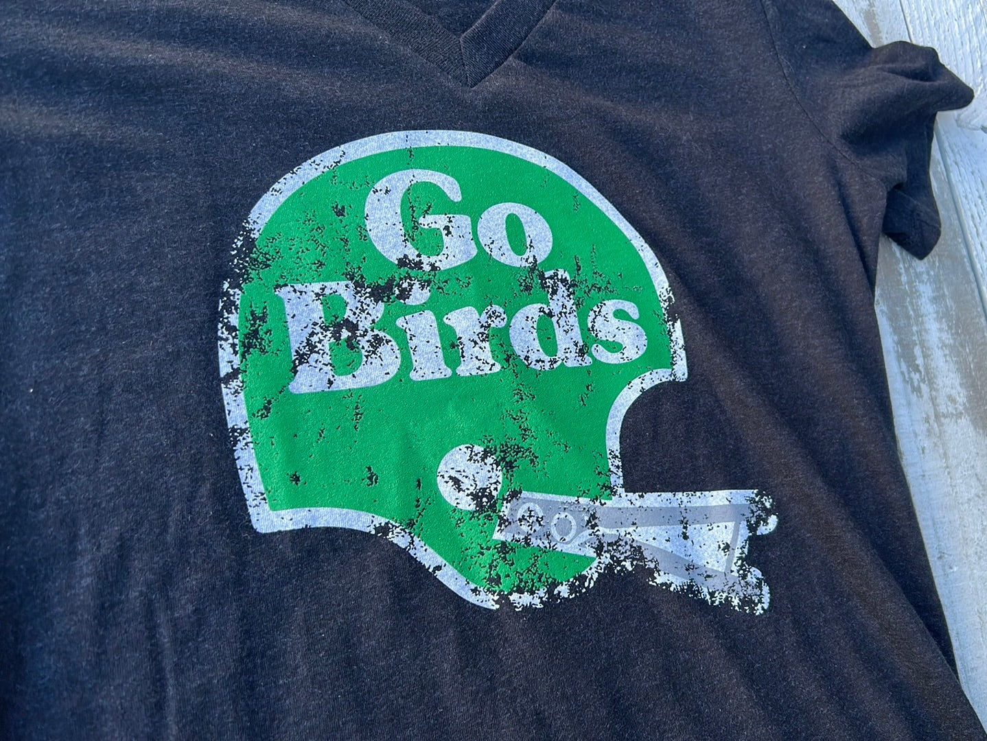BlueRooted Go Birds Helmet Black Ladies V Neck