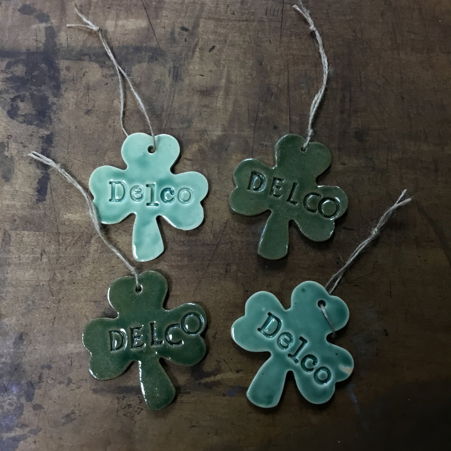 Delco Shamrock Ceramic Ornament