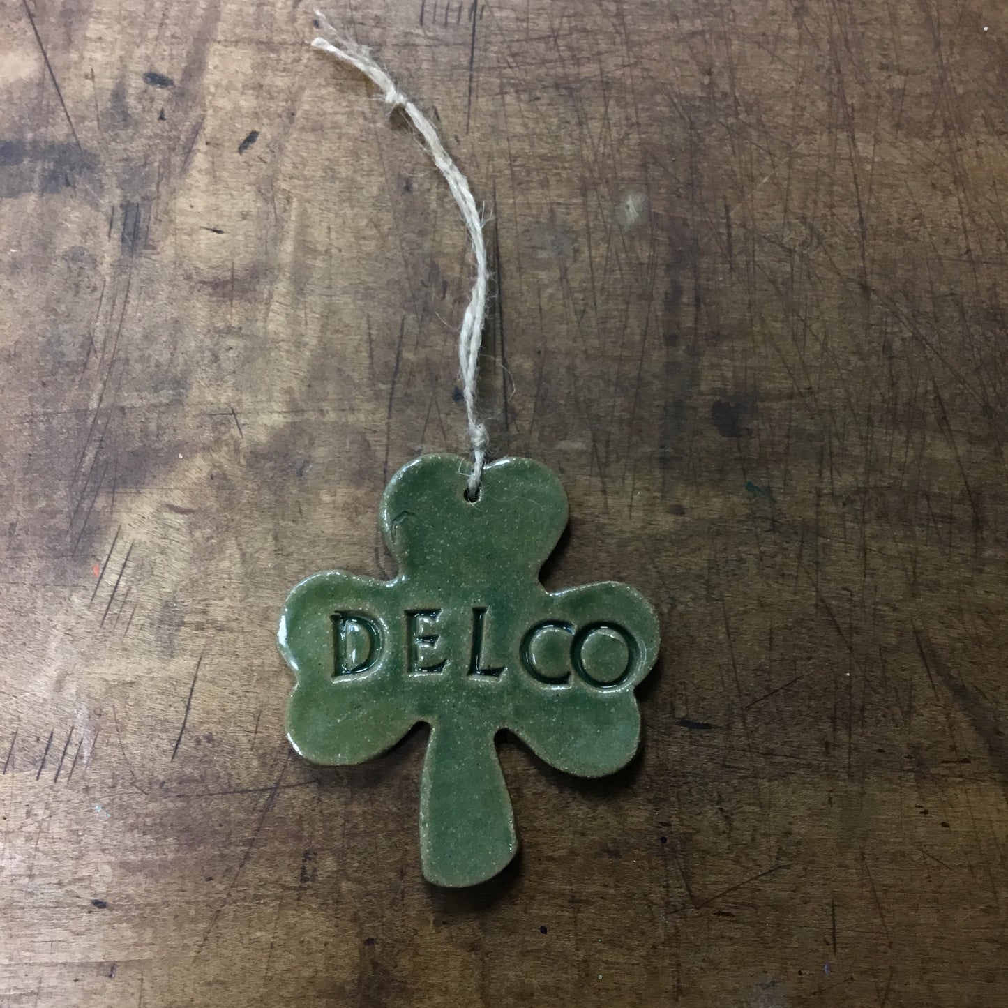 Delco Shamrock Ceramic Ornament