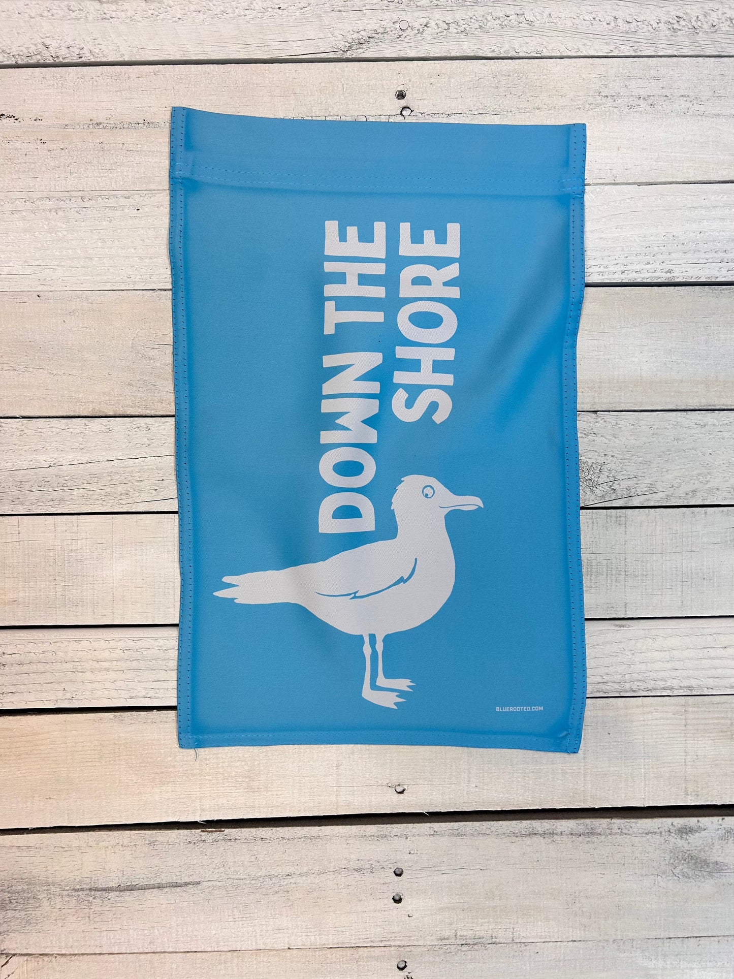 DOWN THE SEAGULL Teal Garden Flag