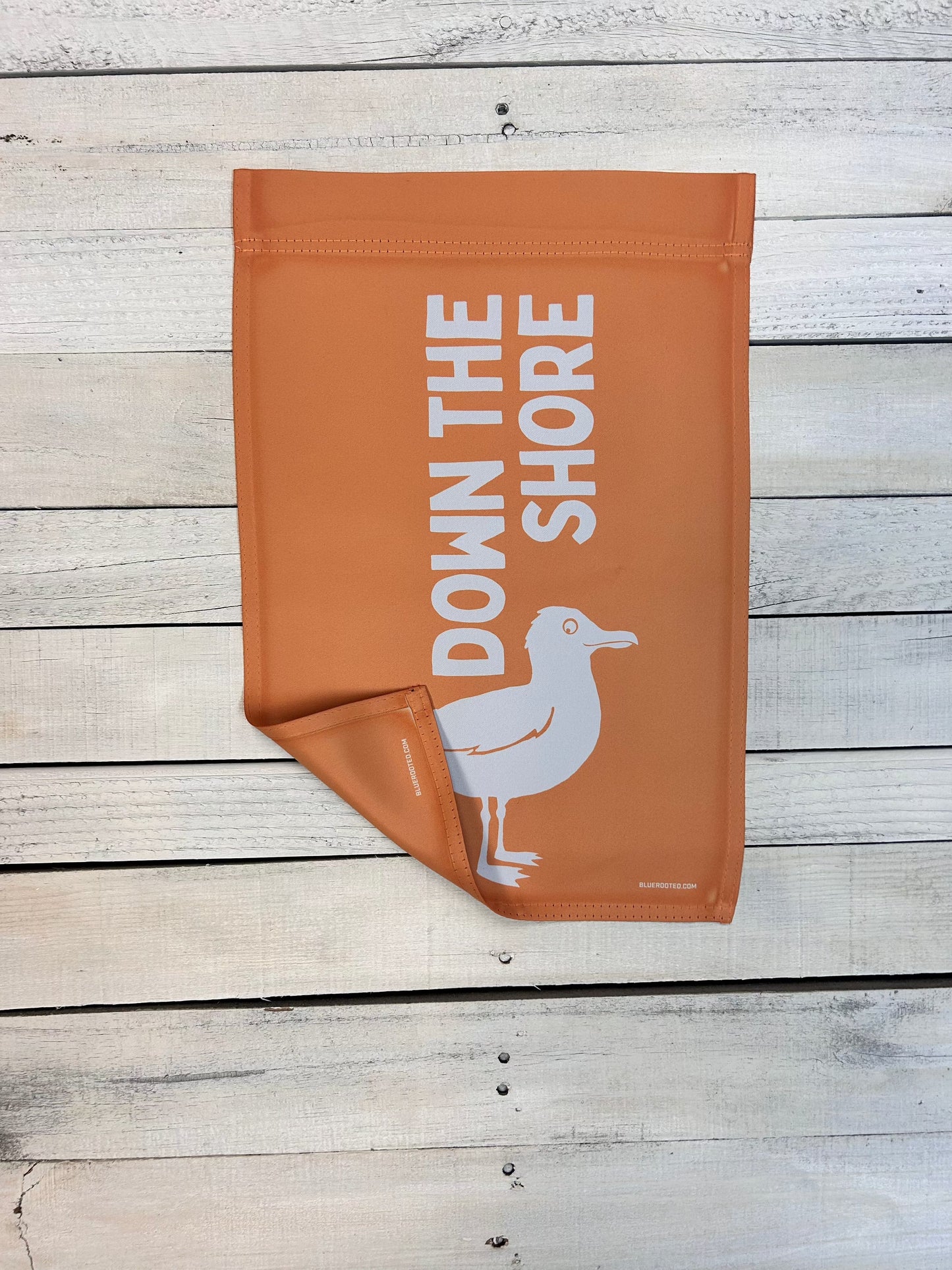 BlueRooted DOWN THE SEAGULL Orange Garden Flag
