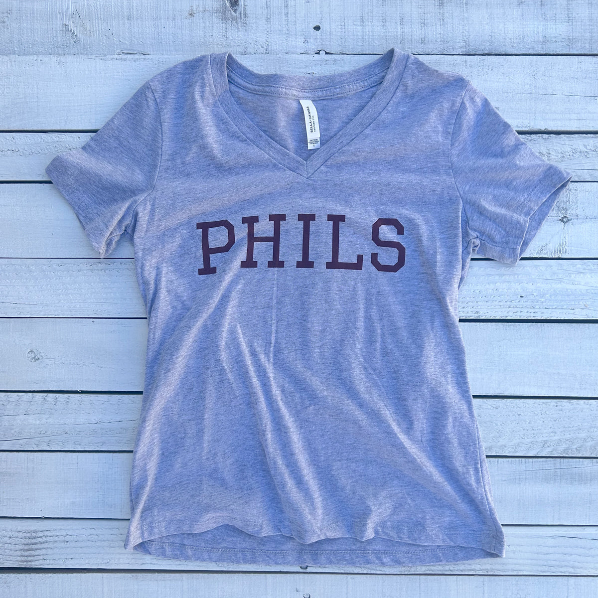 Phils Text Ladies V Neck Grey