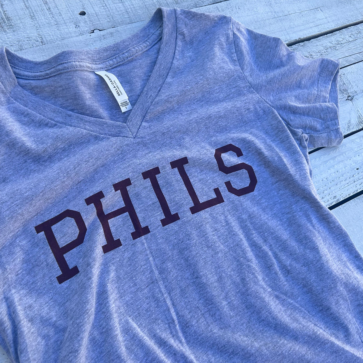 Phils Text Ladies V Neck Grey