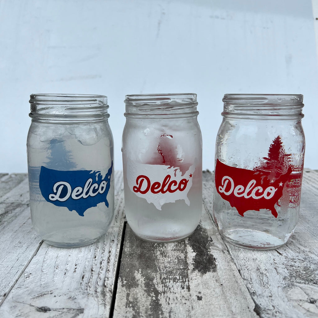 Mason Jar - DELCO USA (Red and WHITE)