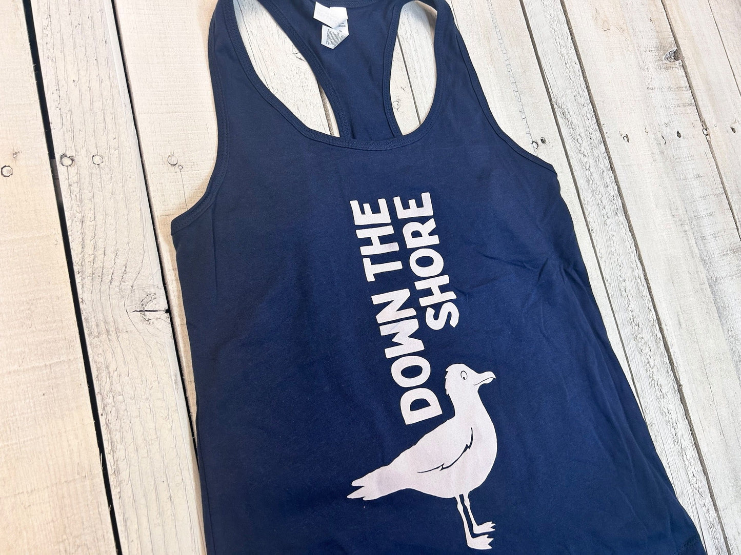 BlueRooted Down The Shore Seagull Navy Racerback Tank