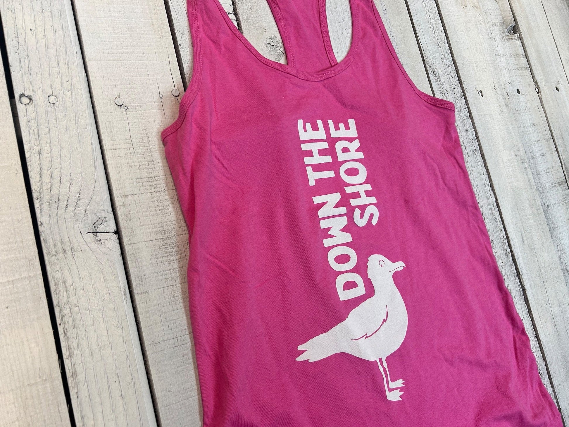 Down The Shore Seagull Pink Ladies Racerback Tank