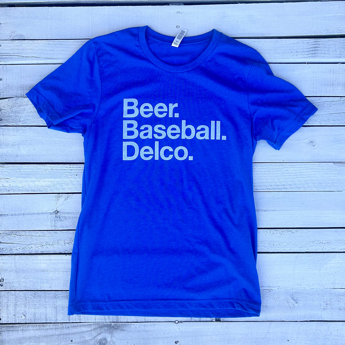 Beer. Baseball. Delco. Blue