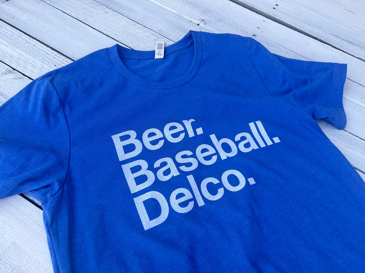 Beer. Baseball. Delco. Blue