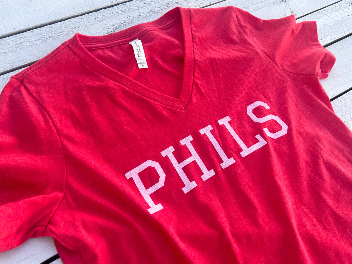 Phils Text Ladies V Neck Red