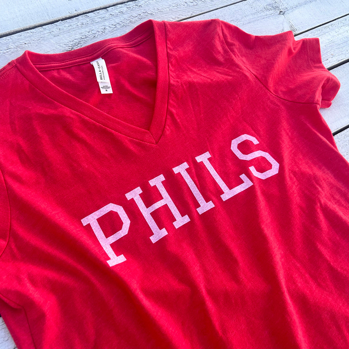 Phils Text Ladies V Neck Red